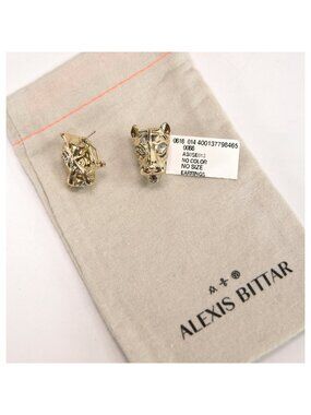 Alexis Bittar Gold Pyrite Modern Panther Snap Back Stud Earrings NWT